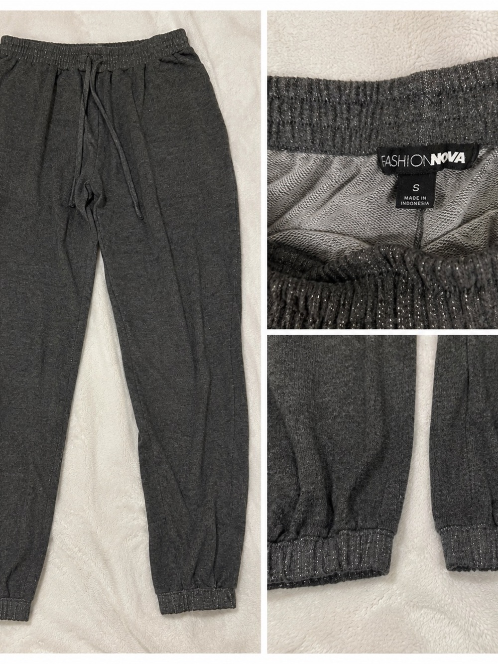 Fashion Nova Charcoal Gray Track Joggers with Subtle Metallic Thread